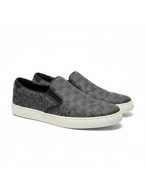Michael Kors MK Logo Print Blak Grey Slip-On Sneakers Loafers Womens Size 8 M